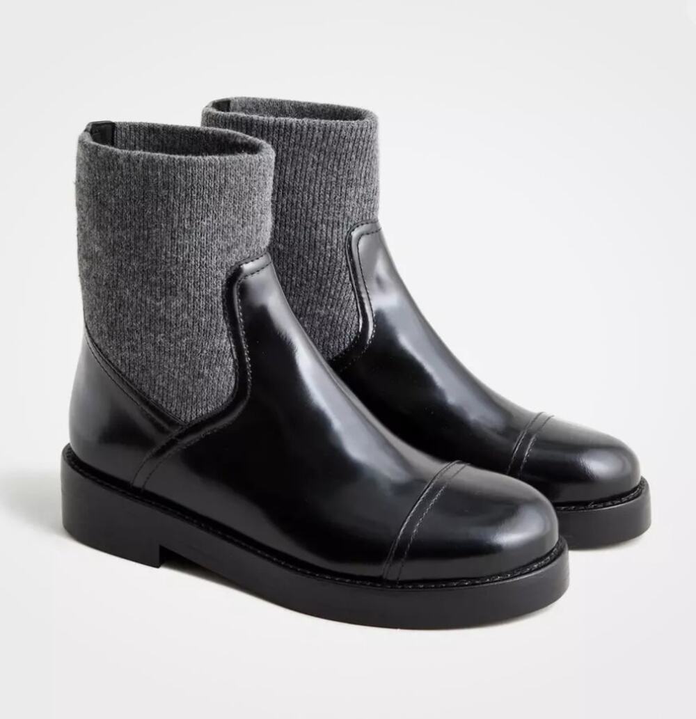 J. Crew Italian Leather Rib Cut Off Boots Black Size 8 NEW